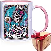 The Mom Tarot Card Skull Mug Gifts for Mom / Funny Halloween Skeleton Moms Gift / Tarot Gifts for Coffee Lovers / Mama Witchy Gift for Women / Goth Birthday Christmas Cup for Mommy/Skull Cup 11oz Pink