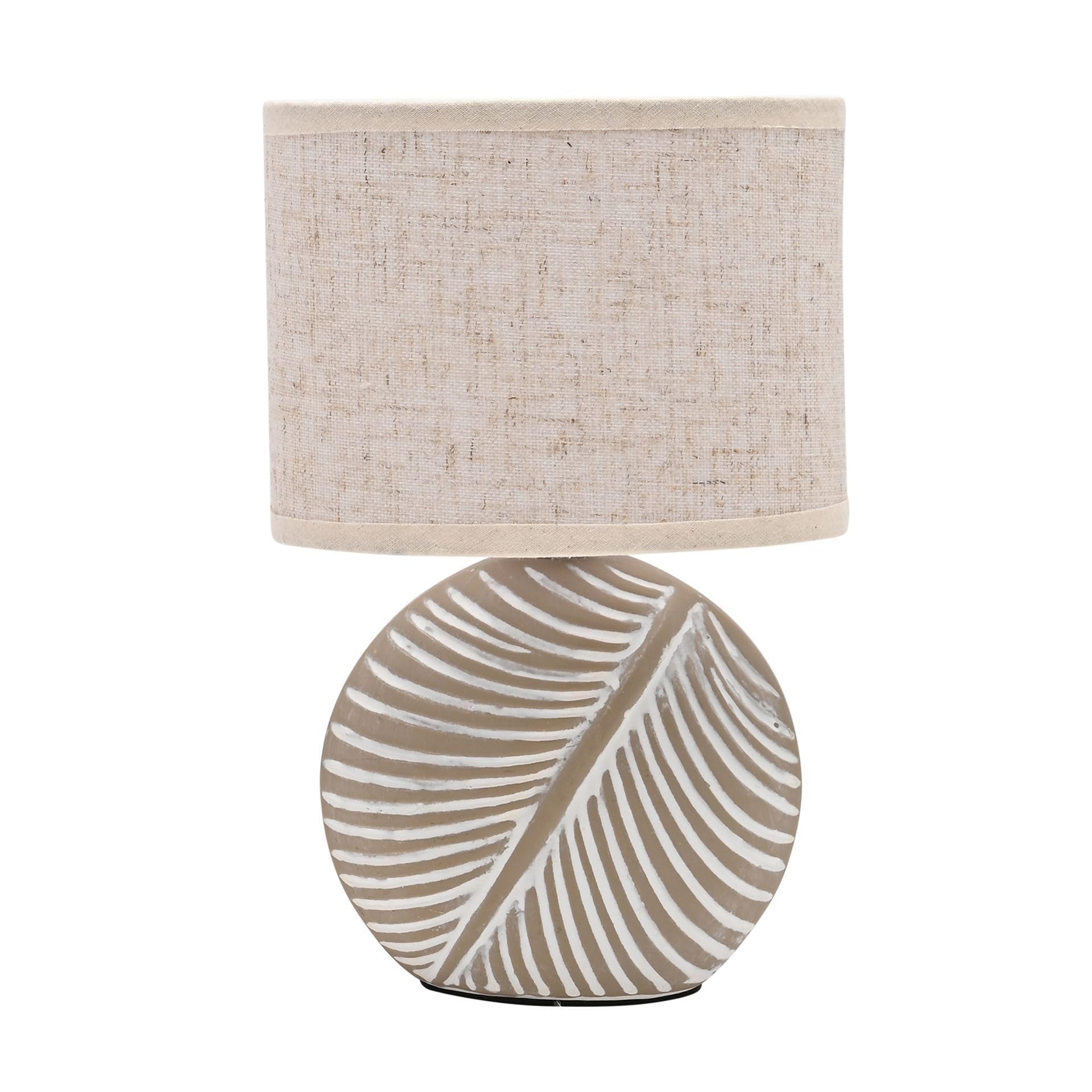 Widdop and Co Hestia Natural Circle Leaf Lamp - Ceramic Table Lamp with Leaf Motif - Natural Colours - 24cm