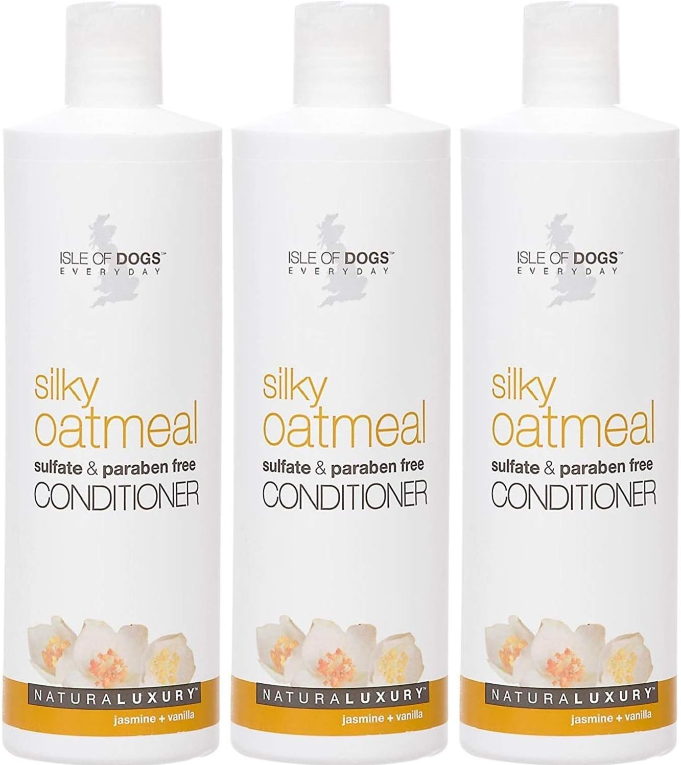 Isle of Dogs 3 Pack of Everyday Silky Oatmeal Jasmine + Vanilla Conditioner for Dogs, 16 Ounces Per Bottle