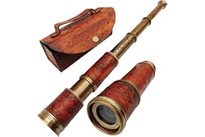 ANTIQUE VIBES Brass Telescope Maritime 15x Vintage Pirate Spyglass Functional Clear Vision Lens with Premium Leather Case/box Wonderful Gift for Nautical Lovers Captain Edition
