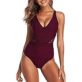 SOCIALA One Piece Swimsuit Women Crochet High Waisted Bathing Suit Backless Mesh V Neck Monokini Swimwear