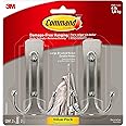 Command Large Wall Hooks, Damage Free Hanging Wall Hooks with Adhesive Strips, No Tools Double Wall Hooks for Hanging Decorat