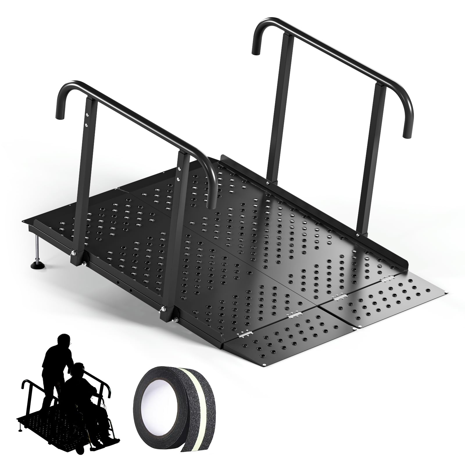 Photo 1 of ***DAMAGED - SEE NOTES/PICTURES*** 49.2" Folding Wheelchair Ramp with Handrails, 770LB Heavy Duty Portable Wheelchair Ramp for Steps, Adjustable Height 1"-7.28", Extra Wide Handicap Ramp for Home, Mobility Scooter & Doorway Access