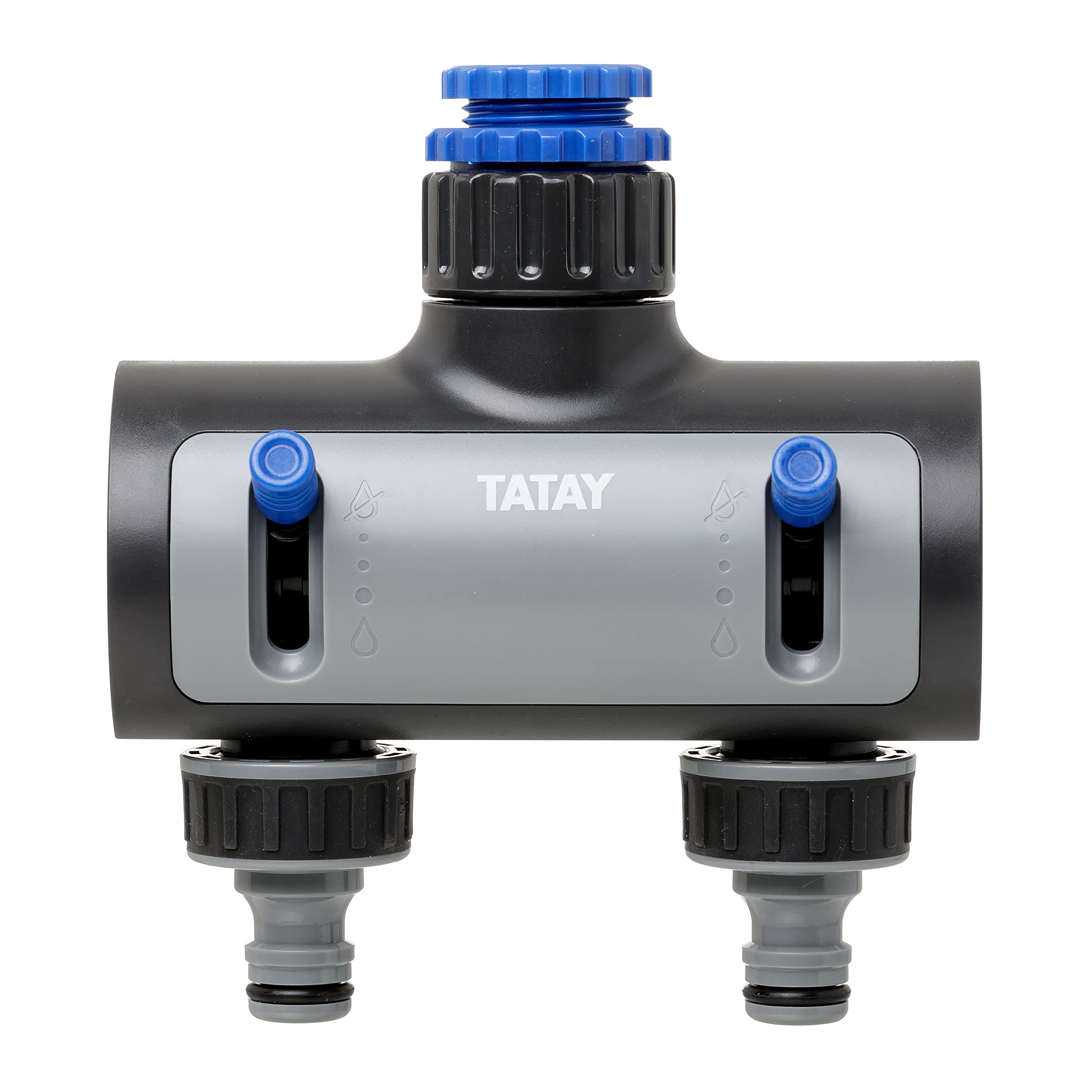 TATAY Premium 2 Way Hose Tap Universal Connector for 1/2", 3/4", 1", Universal Connector, Regulator, Solar Protection, Easy Installation, Grey - Black