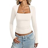 EasyGala Womens Double Lined Long Sleeve Tops Sexy Square Neck Shirt Going Out Tops Fitted Y2K Fashion Fall Tees 2026