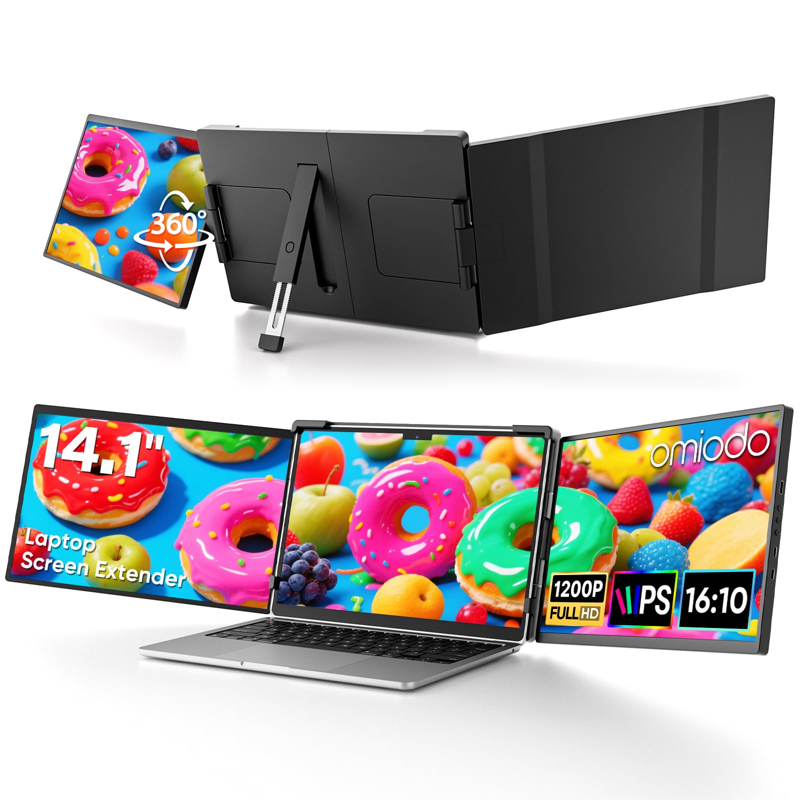 Photo 1 of Omiodo 14" Laptop Screen Extender,FHD 1200P IPS Triple Portable Monitor,Dual Travel Screen Plug & Play,Laptop Monitor Extender for 14"-17.3",Compatible with Windows/Mac/Android & Chrome OS