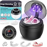 Ultrasonic Retainer Cleaner Machine, Denture Cleaner for Mouth Guard, Night Guard, Aligner, Dentures,Braces, Jewelry, 45kHz 250ML UV Ultrasonic Denture cleaner Ultra Sonic Cleaning for Retainers Black