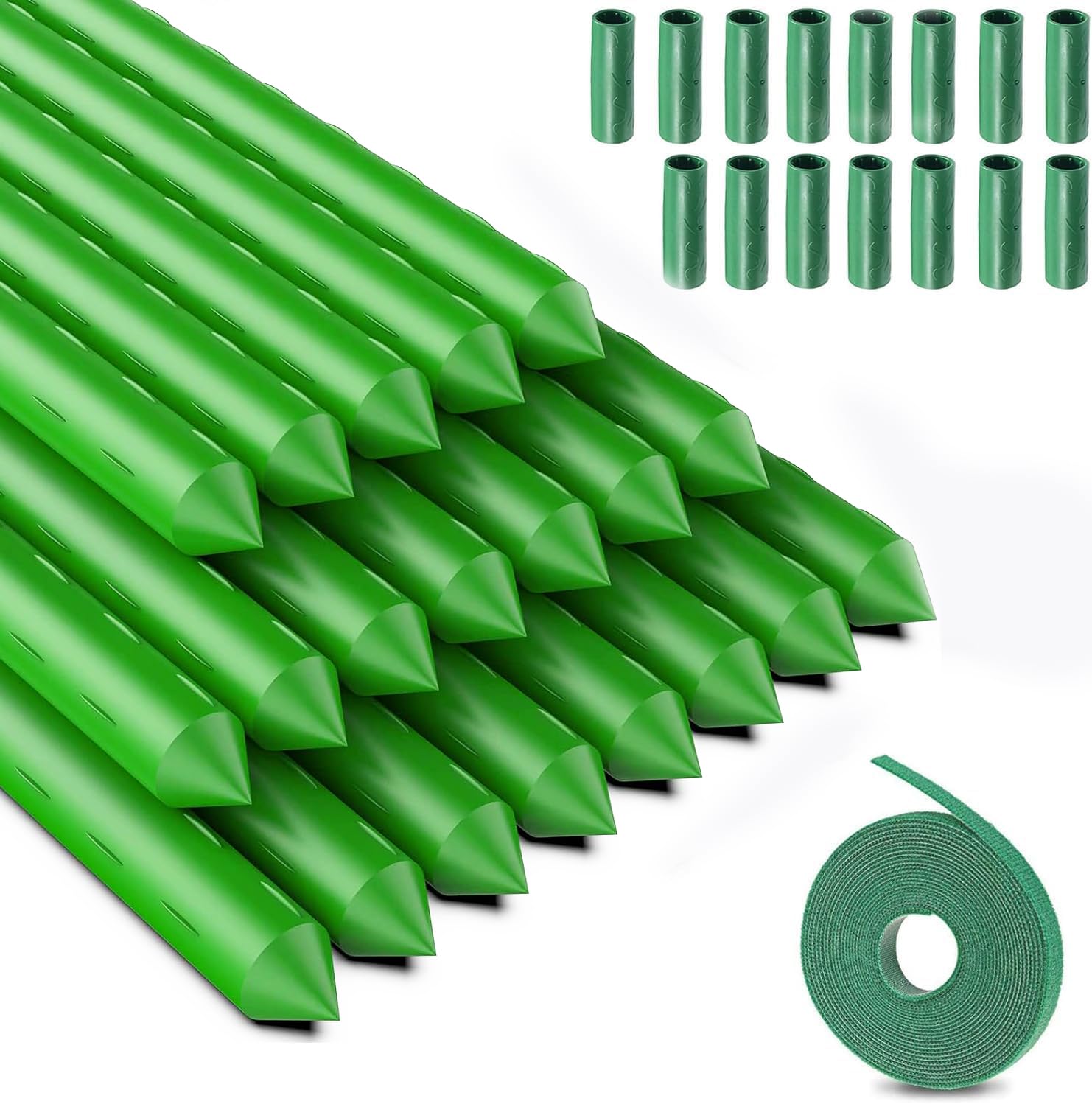 20PCS Garden Plant Stakes, Portable Durable Green Plant Support Sticks with 15 Connector and 1 Plant Ties, Vine Support Stakes for Flowers Vegetable, Green Garden Stakes 11mm x 40cm