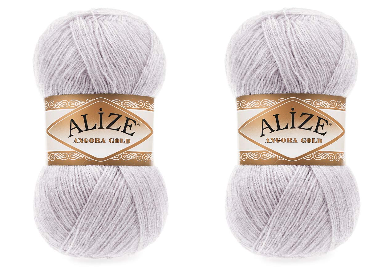 20% Wool 80% Acrylic Soft Yarn Alize Angora Gold Thread Crochet Lot of 2skn 200gr 1204yds Lace Hand Knitting Turkish Yarn (71 Light Grey)