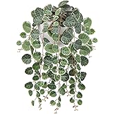Briful Faux Hanging Plants Indoor 17'' Artificial String of Heart Plants with Semicircle Wall Mount Planter Faux Draping Vine Plants for Home Office Bathroom Hanging Decor (Green White)