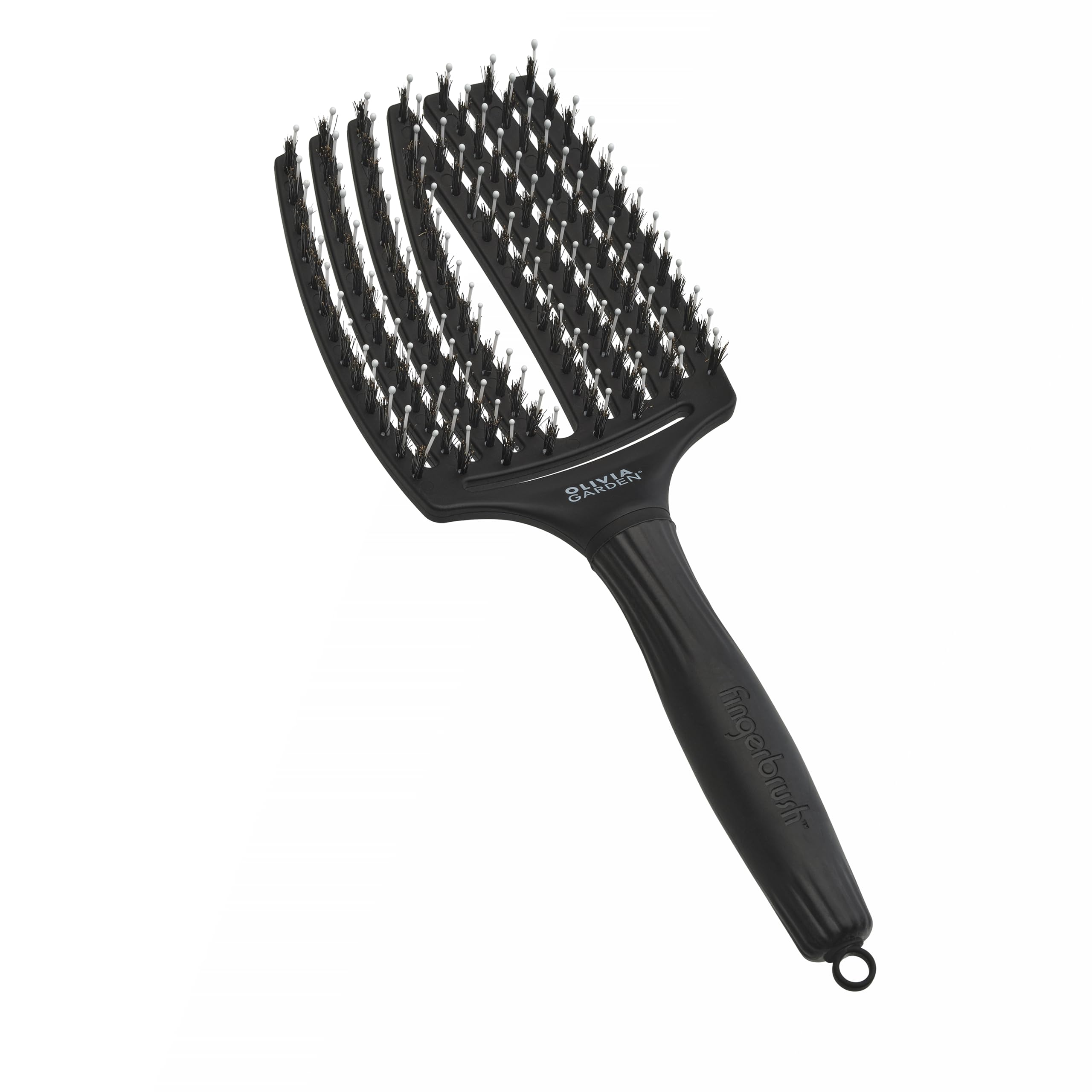 Olivia Garden - Fingerbrush Combo Large - Styling Hair Brush for Dry & Detangled Long Hair - Curved Head Scalp Massage - Boar & Nylon Bristles for Natural Shine - Fine, Medium & Thick Hair - Black — image 1