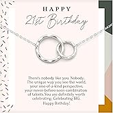 HOPE LOVE SHINE 21st Birthday Gift for Daughter, Granddaughter, Sister - 21st Birthday Necklace, Jewelry 16+2', Sterling Silver, 2 Interlocking Rings