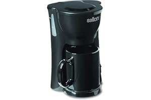 Salton 1 Cup Mini Single Serve Coffee Maker with Reusable Mesh Filter, With Bonus Ceramic Mug for Home or Office, Compact 10 