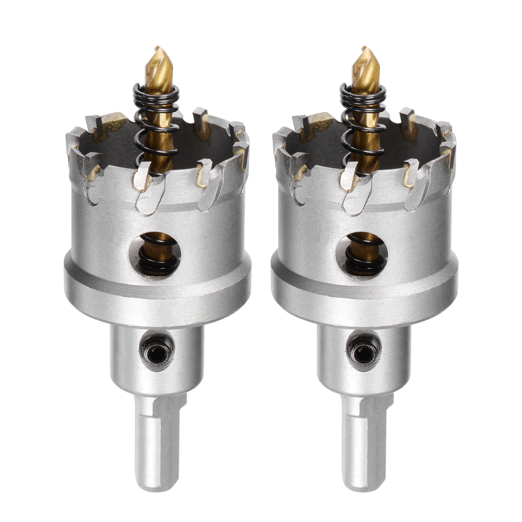 sourcing map 38mm Carbide Hole Cutter, Hole Saws for Stainless Steel Sheet Metal, Non-slip Triangular Shank Limit Step, with Titanium Coated Center Drill, 2pcs