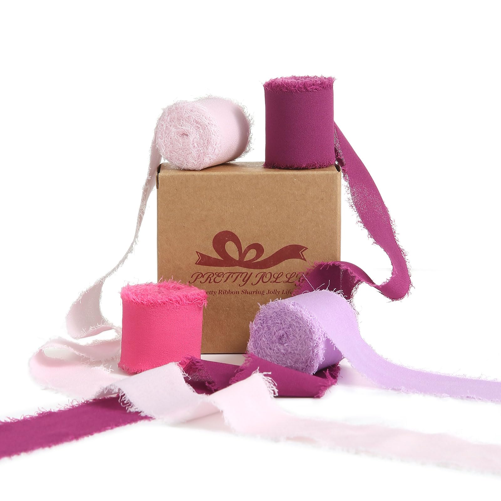 Pretty Jolly Pink Purple Chiffon Ribbon for Gift Wrapping 1 1/2 Inch 20Yd Wedding Car Ribbons Handmade Fringe Silk Ribbon for Cake Flower Bouquet Wedding Invitations DIY Crafts and Hair Bow
