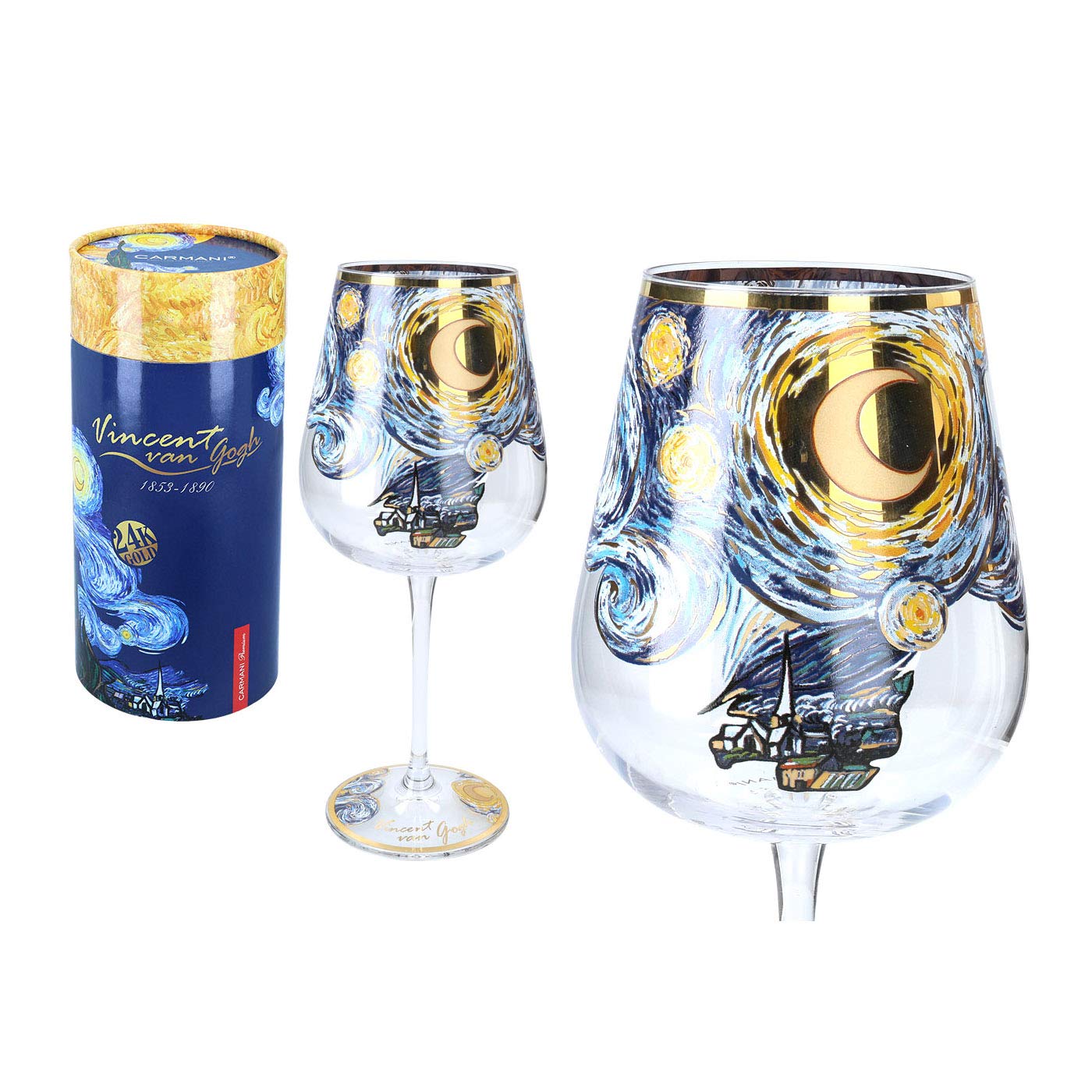 Carmani - Lovely Wine Glasses decorated with 'The Starry night' painting by Vincent van Gogh 450 ml
