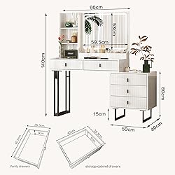 Large Vanity Desk with 3 Color Touch Screen Dimming