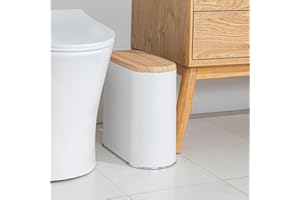TODAYGO Small Bathroom Trash Can with Lid, 10 Liter/2.6 Gallon Dog Proof Trash Can, Modern Office Trash Can with Press Top, Bathroom Garbage Can with a Lid, White Slim Bathroom Small Trash Can Boho