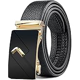 BuzToz Men's Belt,Leather Ratchet Dress Belts with Sliding Adjustable Belts Dress Casual Jeans Comfort Trim to Fit