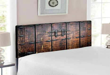 amazon com lunarable rustic headboard wooden door historical vintage exterior medieval structure print upholstered decorative metal bed headboard with memory foam full size black brown