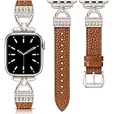 TOYOUTHS Compatible with Apple Watch Band Women Leather 49/46/45/44/42/41/40/38mm Dressy Thin Leather Strap Designer D-Shaped Metal Buckle Bracelet for iWatch Series 11 10 9 8 7 6 5 4 Ultra/SE 3 2 1