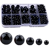 FAPUMOE Black Round Crystal Glass Beads for Jewelry Making (4/6/8/10/12mm), Smooth Round Natural Gemstone Glass Spacer Loose Beads for Crafts Bracelets Necklaces Charms
