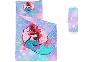Datura home Space Nap Mat - Space Ship Galaxy Sleeping Bag with Removable Pillow - Daycare and Sleepovers Preschool Kindergarten Bedding Set for Kids Toddler Boys Girls