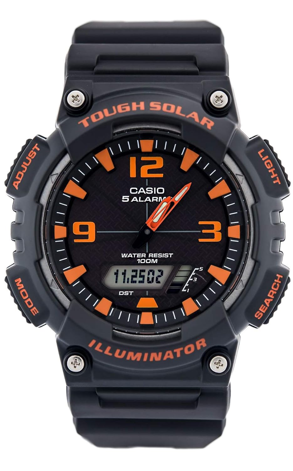 Casio Ana Digi Solar stopwatch, Matte Grey/Orange Amazon.co.uk Watches