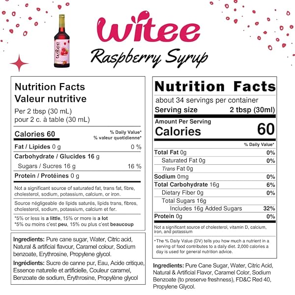 WITEE PREMIUM RASPBERRY SYRUP/FLAVOR CONCENTRATE – 1 LITRE / 33.8 FL OZ