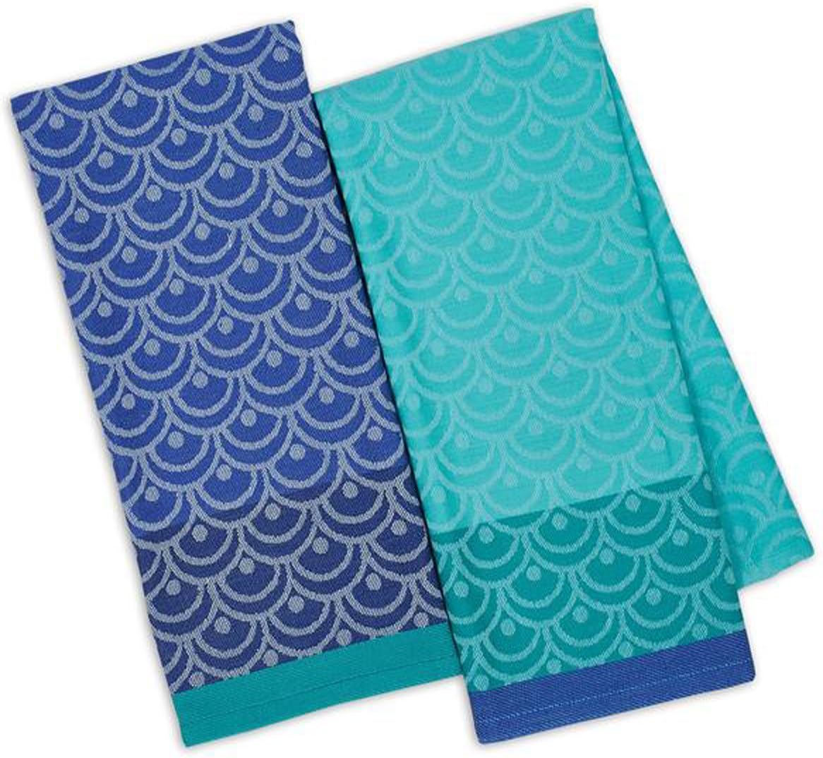 Design Imports Blue Santorini Cotton Table Linens, Dishtowels 18-Inch by 28-Inch, Set of 2, Scallops Jacquard: Home & Kitchen