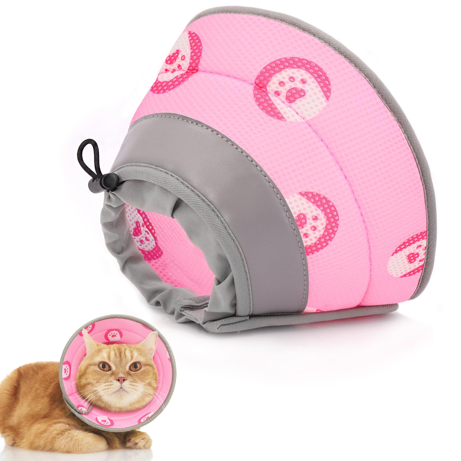 Supet Cat Cone Collar Soft to Stop Licking After Surgery, Adjustable Soft Cat Recovery Collar for Small Dogs, Puppies and Kittens (Pink,L)