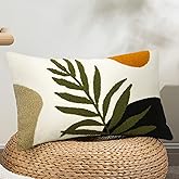 Merrycolor Boho Lumbar Throw Pillow Covers 12x20 Tufted Abstract Mid Century Modern Pillowcases Bohemian Aesthetic Decorative Pillows for Couch Bed Sofa Living Room (1PC,Green and Black)
