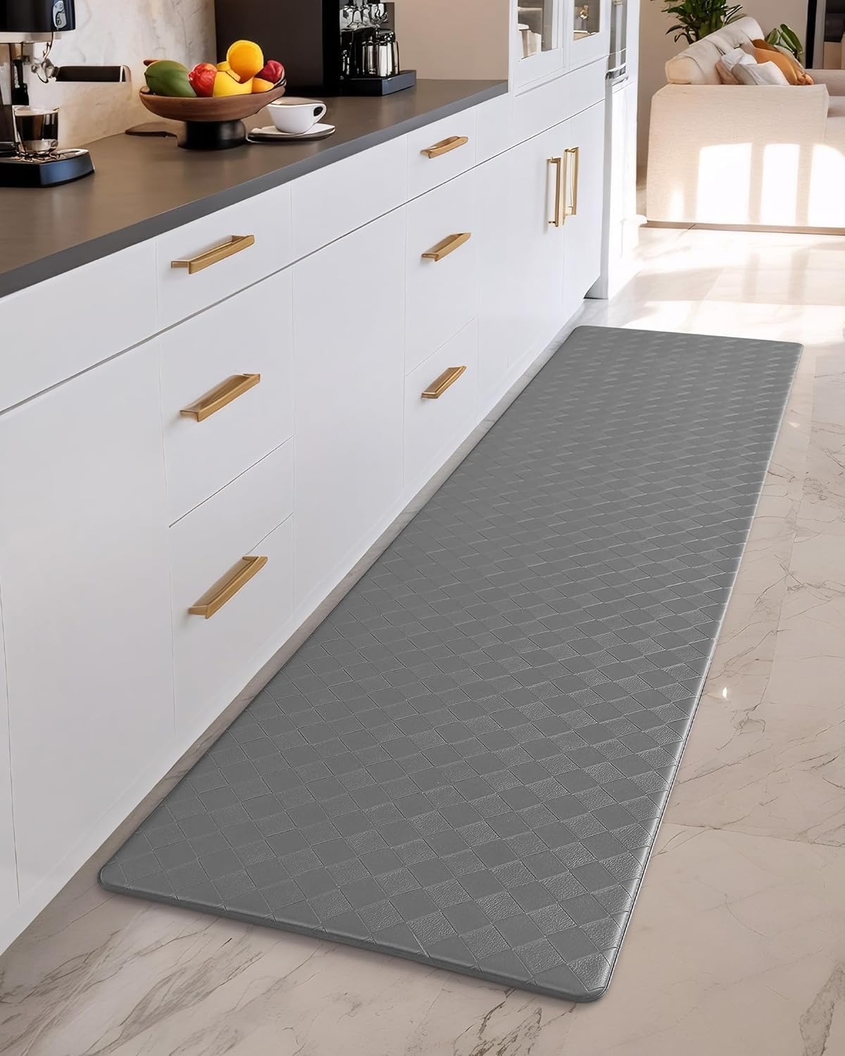 Color&Geometry Anti Fatigue Cushioned Kitchen Floor Mats,17"X94",Long Runner Rug Non Slip Waterproof,Memory Foam Padded Standing Mat for Front Sink,Grey Image
