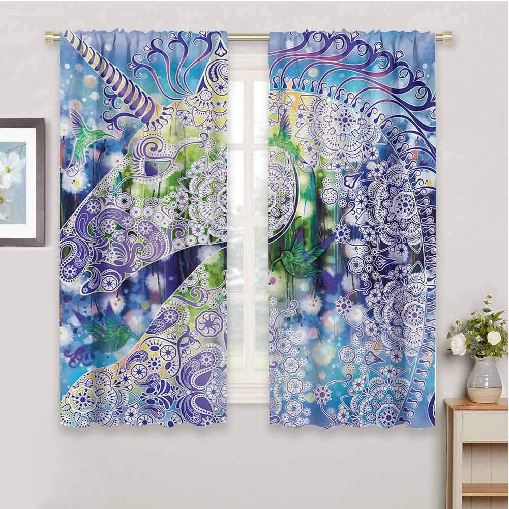 HoBeauty home Unicorncurtains for bedrooMyhtical Animal Horse Profile with Floral Motifs Birds Spring Flowerssoundproof curtainMulticolor55 x 63 inch