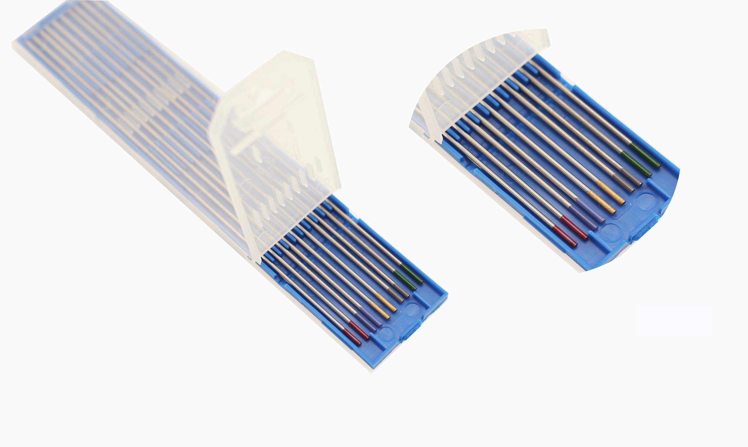 SenTECH TIG Mixed Packaging 2.0x175mm Tungsten Electrode, 2 Pieces of Pure Tungsten + 2 of Cerium (Grey) + 2 of Lanthanum (Gold) + 2 of Lanthanum (Blue) + 2 of Thorium (Red) one Pcak of 10 Pcs