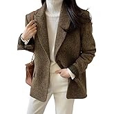 chouyatou Womens Fall Winter Wool Blend Casual Business Blazer Jacket Single Breasted Dressy Work Coat