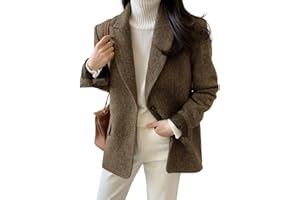 chouyatou Womens Fall Winter Wool Blend Casual Business Blazer Jacket Single Breasted Dressy Work Coat