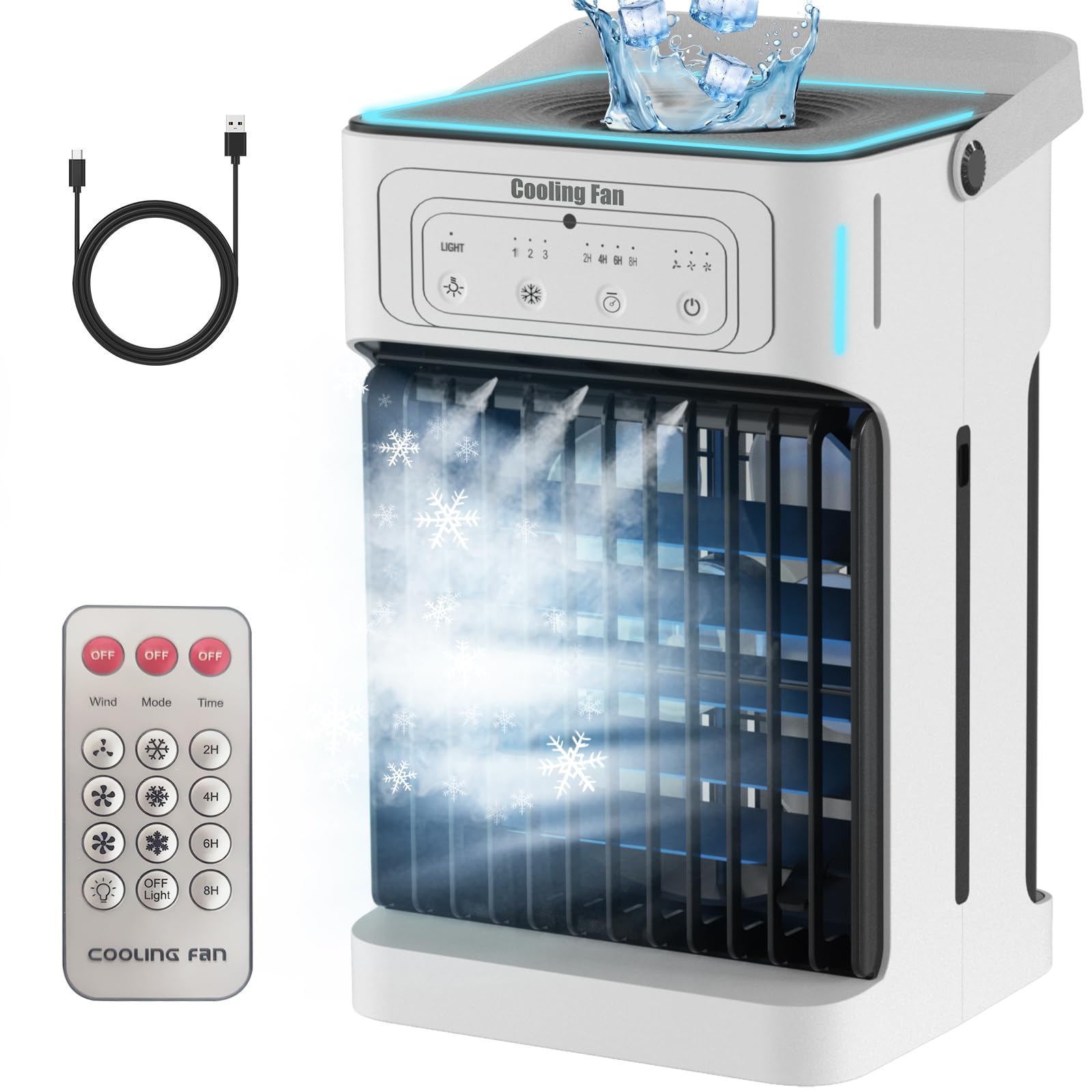 冷風機 強力 冷風扇 卓上クーラー 冷風扇風機【業界初の二層ファンブレード＆デュアルモーター設計】1000ml大容量 大風量 冷感UP 30dB静音 耐久性向上 氷入れ可 瞬間冷却 小型 水冷エアコン 9W 省エネ 3段階風量 3段階噴霧量 冷風 自然風 加湿機能 110°風向調節可能 USB給電式 切タイマー 6色ライト タッチ/リモコン 夏 節電対策商品画像