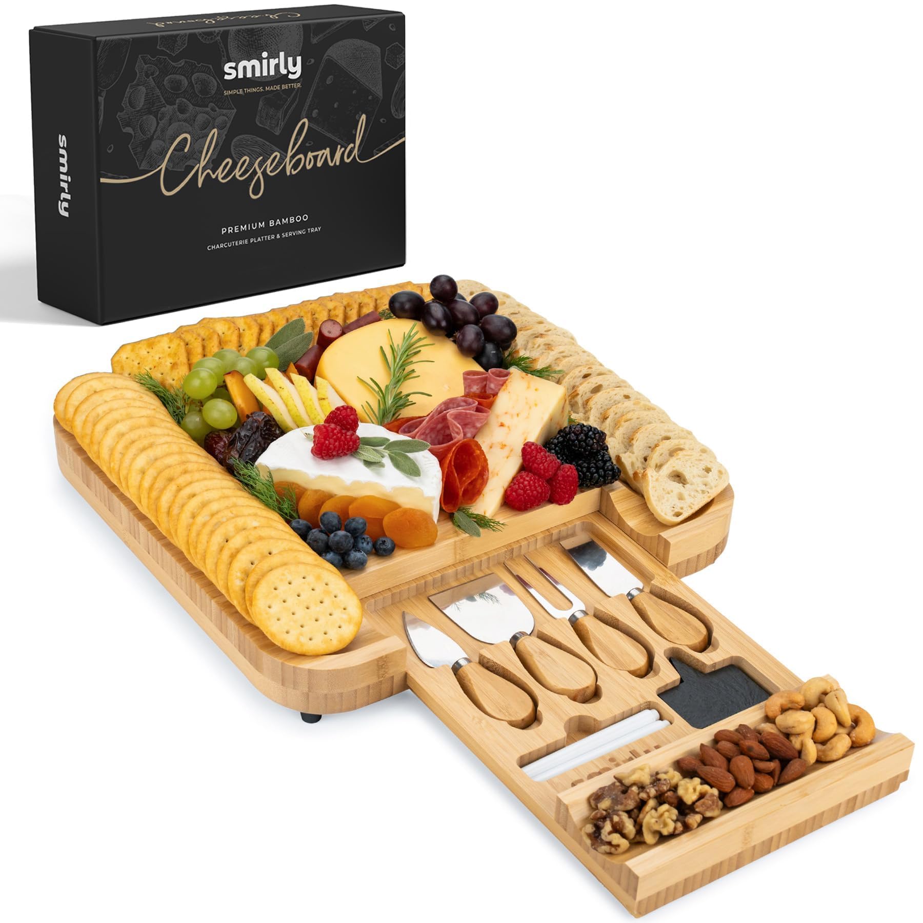 SMIRLY Charcuterie Boards Set - Large Bamboo Cheese Board Set - House ...