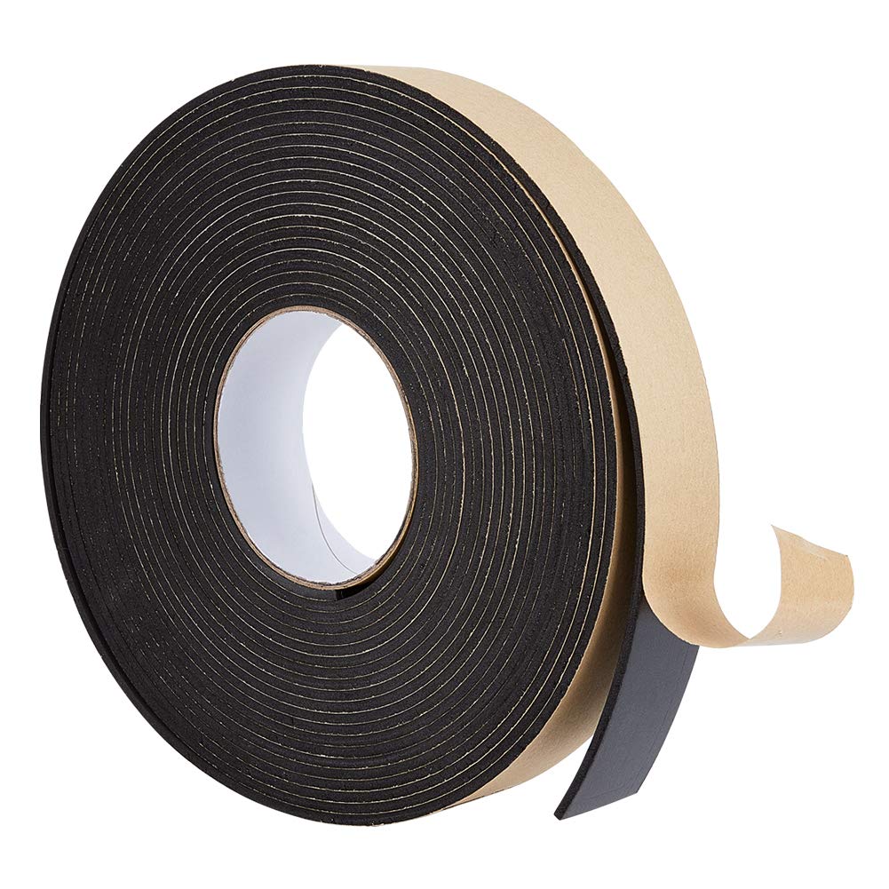 BENECREAT 10m Self Adhesive Foam Strip, 40mm(W) x3mm(T) Black Single Sided Weather Stripping Foam Seal Tape for Winter Window Door Insulation (10m/Roll)