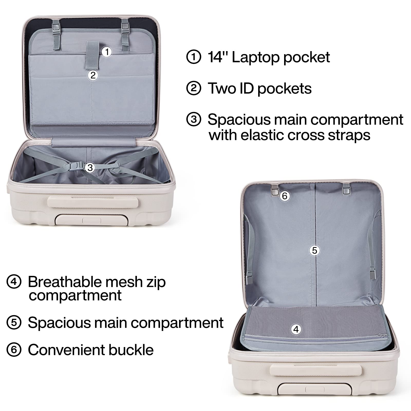 Hanke 16 Inch Underseat Carry on Luggage with Wheels Small Hard Shell Suitcases for Weekender,Travel Approved Lightweight Travel Luggage Suitcase for Womem Men,Christmas Gifts for Birthday-Ivory White