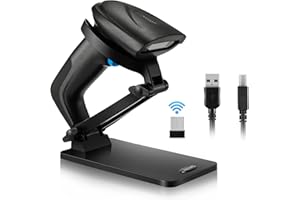 JRHC Bluetooth Barcode Scanner,2D Bar Code Reader with 2.4G Wireless & Bluetooth Function & USB Wired, Bar Code Reader Work with Connection Smart Phone, Tablet, PC