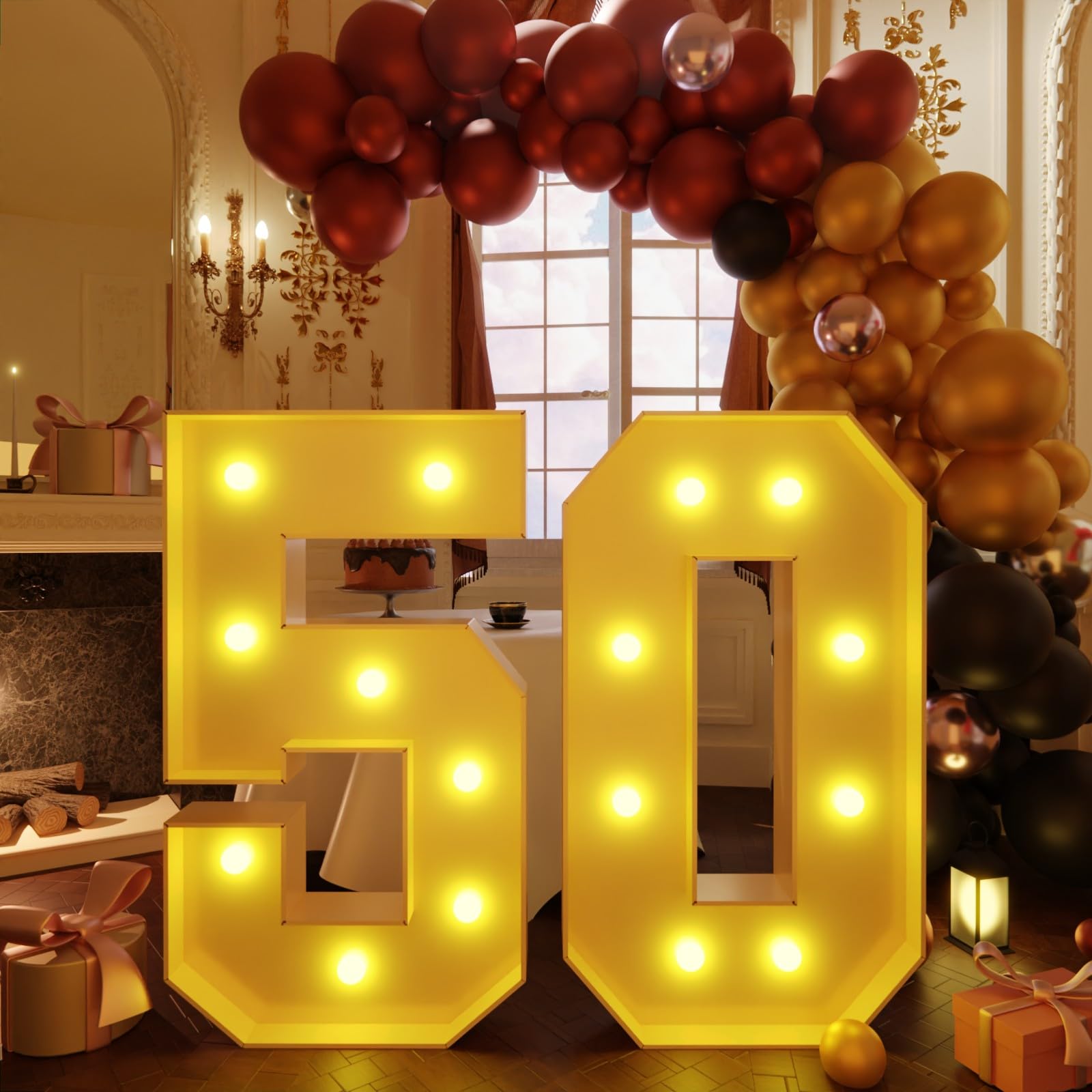 Photo 1 of imprsv 3FT Block Marquee Numbers, Marquee Light Up Numbers 50th Birthday Decorations for Women, 50th Birthday Women Foam Board Anniversary Party Decorations Arch Kit (DIY)