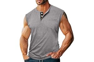 Mrmaere Sleeveless Muscle T Shirts for Men Summer Casual V Neck Button Up Henley Tank Tops with Pocket for Workout Athletic