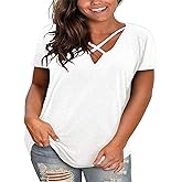 Haloumoning Plus Size Tops for Women Summer Short Sleeve Oversized T-Shirt Casual Sexy V Neck Loose Cotton Tee Shirts