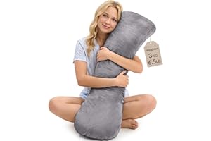 ODOXIA Weighted Pillow for Adults 6.5lbs (41" x 12") | Sleep Better & Feel Calm | Weighted Body Pillow for Stress Relief | Sleeping Hugging Pillows for Adults | Helps to Focus | Pillow (Grey, Big)