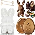 3Pcs Large Bunny Mold Easter Egg Silicone Mold for Chocolate, 3D Rabbit Bunny Easter Egg Shape Silicone Mold Easter Bunny Cake Pan Mold Bunny Breakable Chocolate Gummy Mold with 2 Wood Hammers
