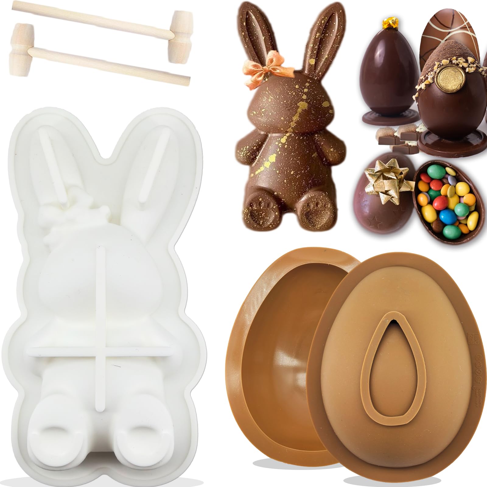 Photo 1 of 3Pcs Large Bunny Mold Easter Egg Silicone Mold for Chocolate, 3D Rabbit Bunny Easter Egg Shape Silicone Mold Easter Bunny Cake Pan Mold Bunny Breakable Chocolate Gummy Mold 