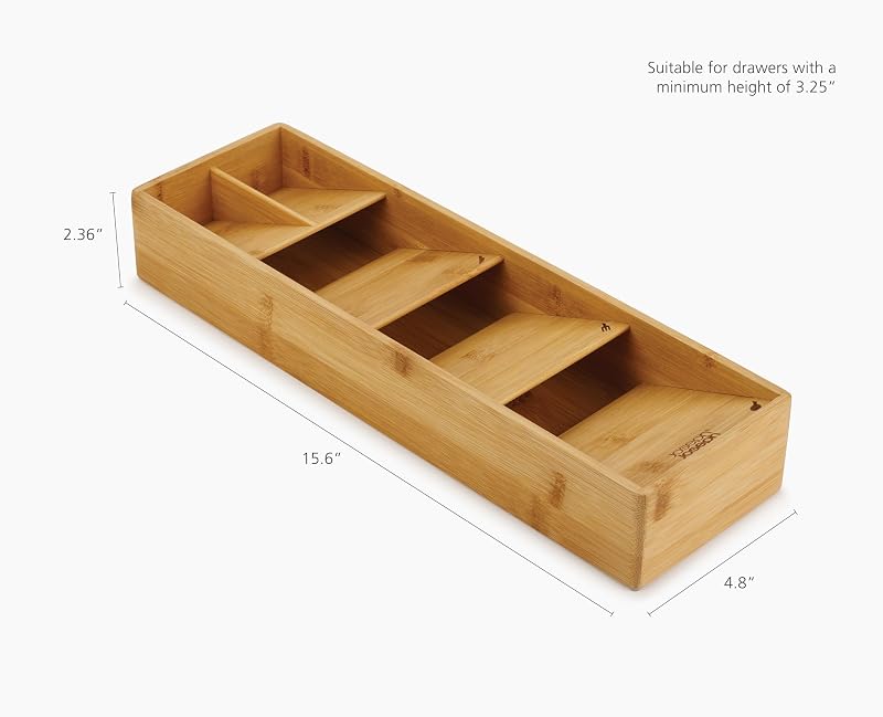 Loja de gavetas - Organizador compacto para gavetas de talheres, 5 compartimentos, capacidade para mais de 24 peças - Bambu