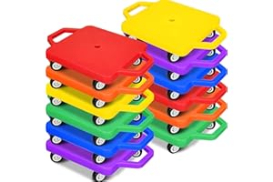 SUNYIWJIE 12 Pcs Sports Scooter Board with Handles for Kids Non-Marring Plastic Casters Floor Scooter Board Sitting Scooter Board Boy Girl Gym Indoor Outdoor Activities Play Equipment